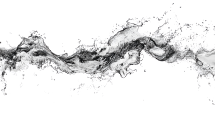 A strong waterfall of water pouring downward, with a high velocity, isolated on a white background