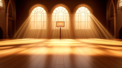 Fototapeta premium Sunlit Basketball Court Background Dramatic Golden Hour Light