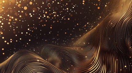 Golden Waves Abstract Background with Sparkling Dust
