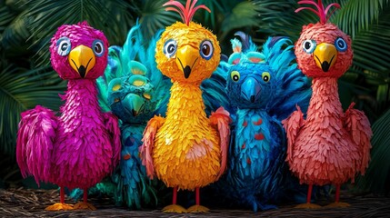 Colorful Feathered Birds Crafted With Paper Mache