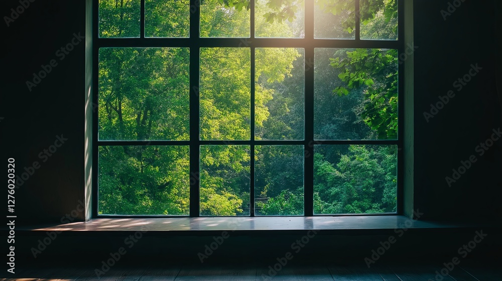 Poster A large window revealing only a small part of the world outside.