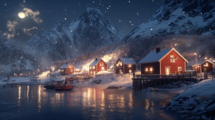 Fototapeta premium Red Cabins in Northern Norway