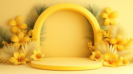 Yellow Floral Product Display Stand 3d Render