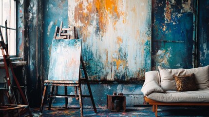 Rustic loft living room with industrial decor