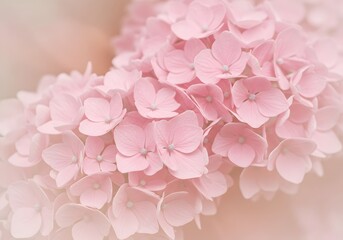 Fototapeta premium Delicate Pink Hydrangea Bloom Close Up Photography: Soft Pastel Hues and Gentle Petals