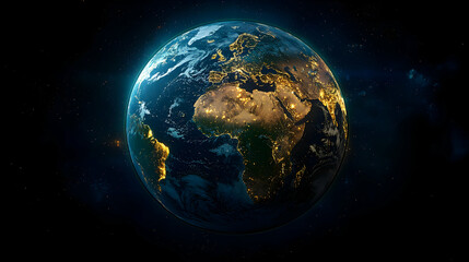 Fototapeta premium Night Earth, city lights, space, global, environmental, background, planet, illustration, website