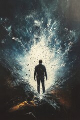 Fototapeta premium Silhouette faces light in a burst of color. Mysterious individual