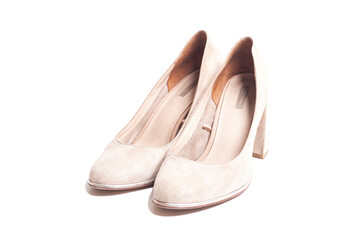 Fototapeta premium Women's white high heel shoes