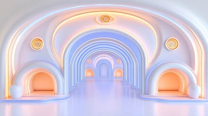 Fototapeta premium Abstract Pastel Archway Tunnel 3d Render Background