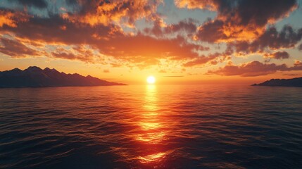 Obraz premium Mesmerizing Sunset Over the Tranquil Mediterranean Sea