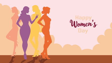 Vector Women's Day Celebration Illustration – Elegant Female Silhouettes, 8 March Greeting Card, Feminine Empowerment Art