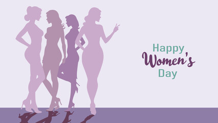 Vector Women's Day Celebration Illustration – Elegant Female Silhouettes, 8 March Greeting Card, Feminine Empowerment Art
