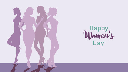 Vector Women's Day Celebration Illustration – Elegant Female Silhouettes, 8 March Greeting Card, Feminine Empowerment Art