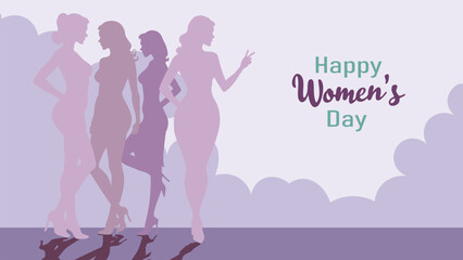 Vector Women's Day Celebration Illustration – Elegant Female Silhouettes, 8 March Greeting Card, Feminine Empowerment Art