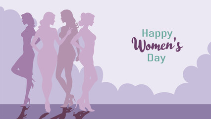 Vector Women's Day Celebration Illustration – Elegant Female Silhouettes, 8 March Greeting Card, Feminine Empowerment Art