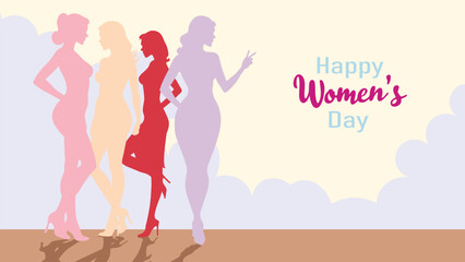 Vector Women's Day Celebration Illustration – Elegant Female Silhouettes, 8 March Greeting Card, Feminine Empowerment Art