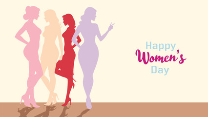 Vector Women's Day Celebration Illustration – Elegant Female Silhouettes, 8 March Greeting Card, Feminine Empowerment Art