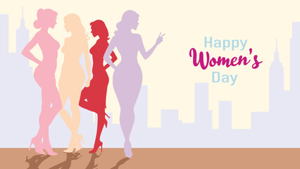 Vector Women's Day Celebration Illustration – Elegant Female Silhouettes, 8 March Greeting Card, Feminine Empowerment Art