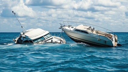 Two Boats Damaged at Sea: Collision, Sinking, Ocean, Rescue, Emergency, Watercraft, Maritime, Disaster, Accidents, Vessels, Salvage, Boats