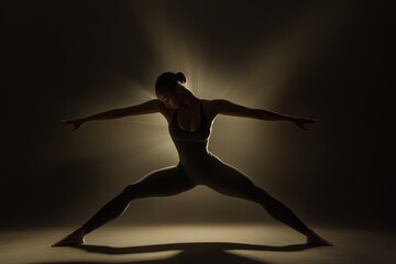 Dynamic dancer striking an impressive pose in a dramatic silhouette against a soft light backdrop