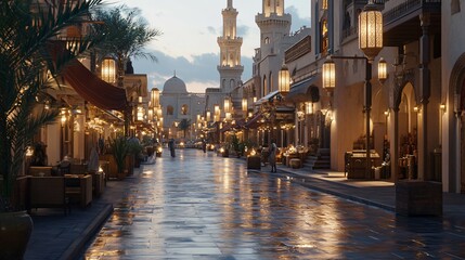 The Souq Waqif in Doha with Al Fanar Mosque