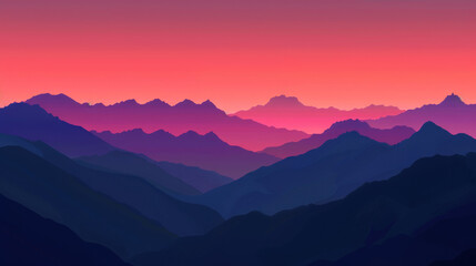Fototapeta premium Vibrant Orange and Pink Sky Over Mountain Peaks