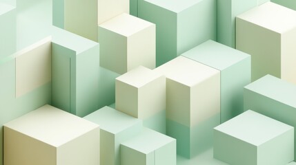 Abstract 3D Render: Mint Green and Beige Geometric Blocks