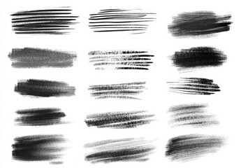 Brush strokes vector set. Crayon and chalk underline hand drawn marks. Pen and pencil sketch scribbles. Charcoal texture thin stripes on white background.