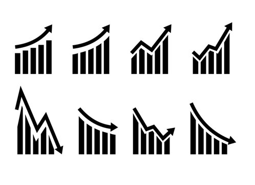Growth vector icon. Graph or diagram with arrow going up and down. Vector