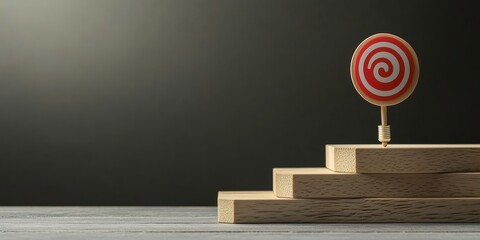 Sweet Ascent: A single lollipop, a symbol of reward, stands atop a staircase, representing progress and achieving goals.