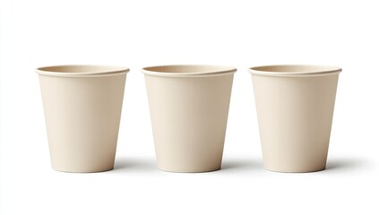 Three disposable coffee cups on white background