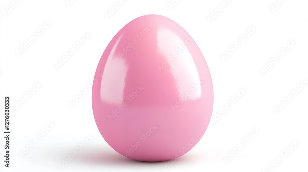 Wall mural Single pink glossy egg isolated on white background.