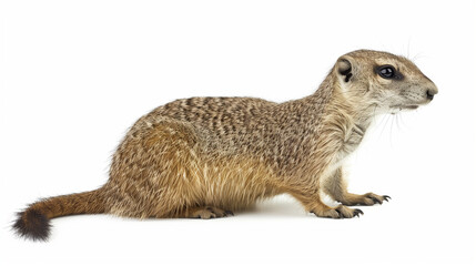 Fototapeta premium Meerkat standing alert on a white background.
