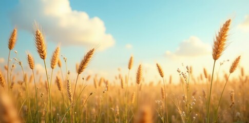 Fototapeta premium Softly swaying Pampas grasses in a gentle breeze, wildflowers, wheat
