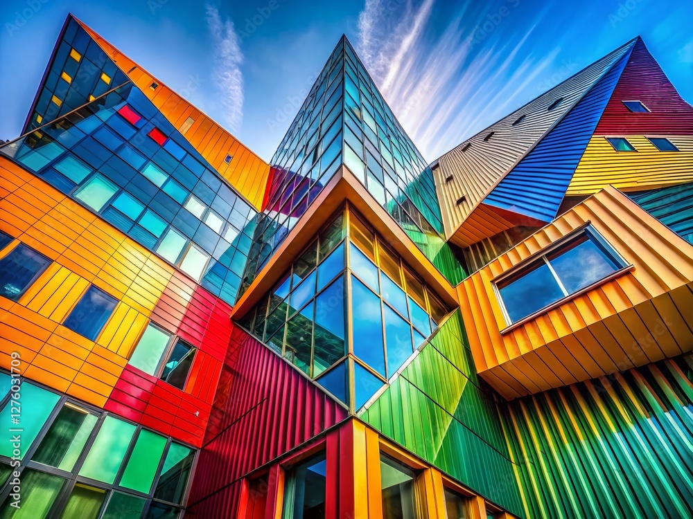 Poster abstract architecture: geometric building with random number background