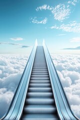 A serene escalator leads to a beautiful sky above the clouds.