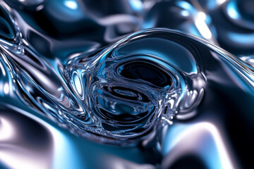 A liquid surrealist background with morphing metallic blobs, reflective surfaces, and an eerie, floating effect. Dreamlike and futuristic.