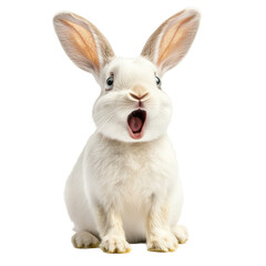 Obraz premium Playful rabbit with open mouth isolated on png transparent background, cut out