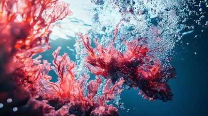 Underwater coral explosion in deep blue ocean