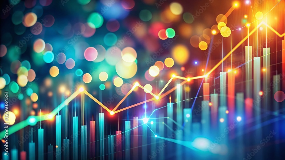 Poster Abstract Bokeh Background with Animated Tricolor Line Graph Data Visualization
