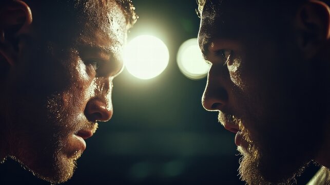 intense face-off between two sweaty fighters
