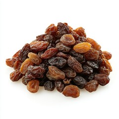 Obraz premium A Close-Up Shot of a Pile of Dark Brown Raisins on a White Background.