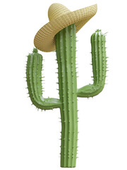 Naklejka premium Mexican sombrero on a desert cactus saguaro isolated on white, transparent