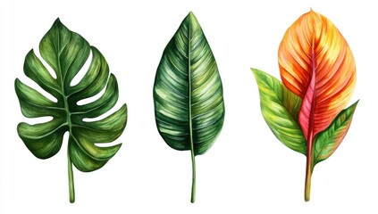 Obraz premium Watercolor Tropical Leaves Isolated