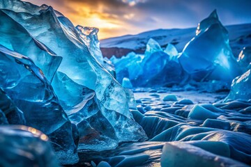 Obraz premium Abstract Glacial Ice Texture: Close-Up of Frozen Formations in Low Light