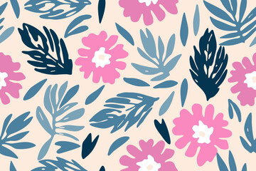 Trendy  border with flowers  trendy abstract floral design, place for a text