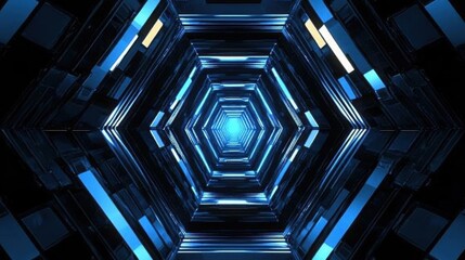 abstract blue hexagon tunnel