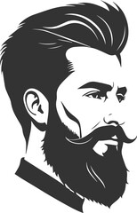 Men hairstyle and beard with mustache silhouette fashion logo vector.