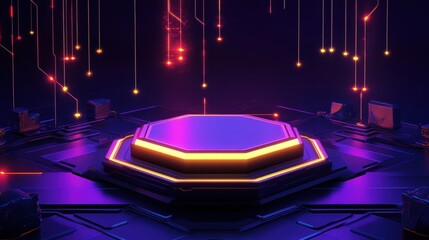 neon octagon platform futuristic background