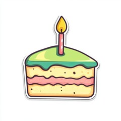 Colorful birthday cake with a candle and icing ready to celebrate a joyful occasion
